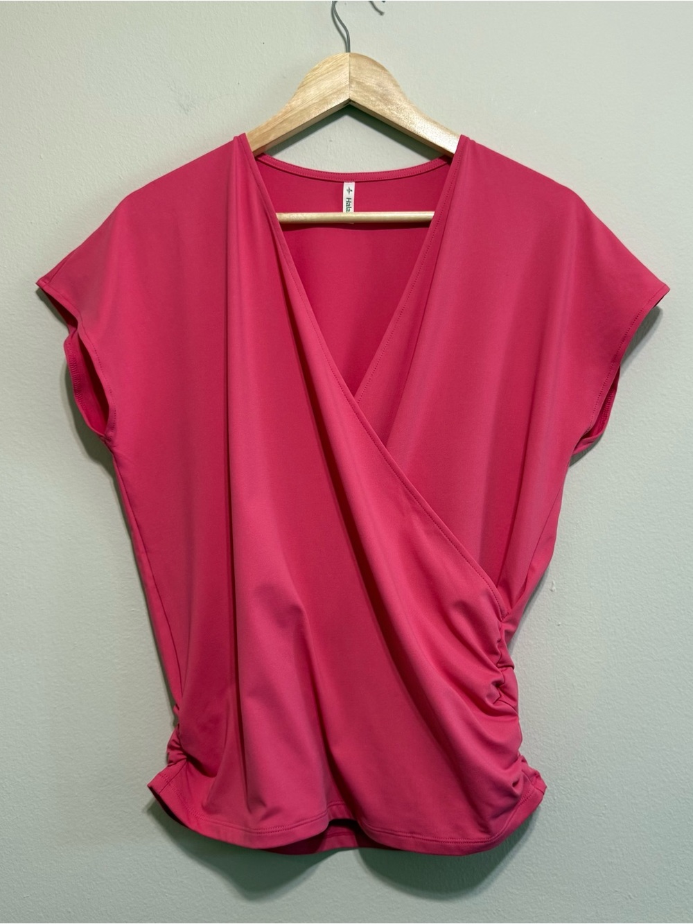Halara V Neck Cap Sleeve Crossover Ruched Solid Work Blouse Women Medium EUC